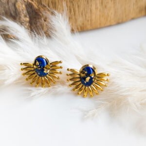 Golden Lapis Sunburst Earrings