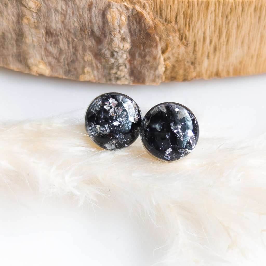 Black Tourmaline Resin Stud Earrings