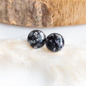 Black Tourmaline Resin Stud Earrings