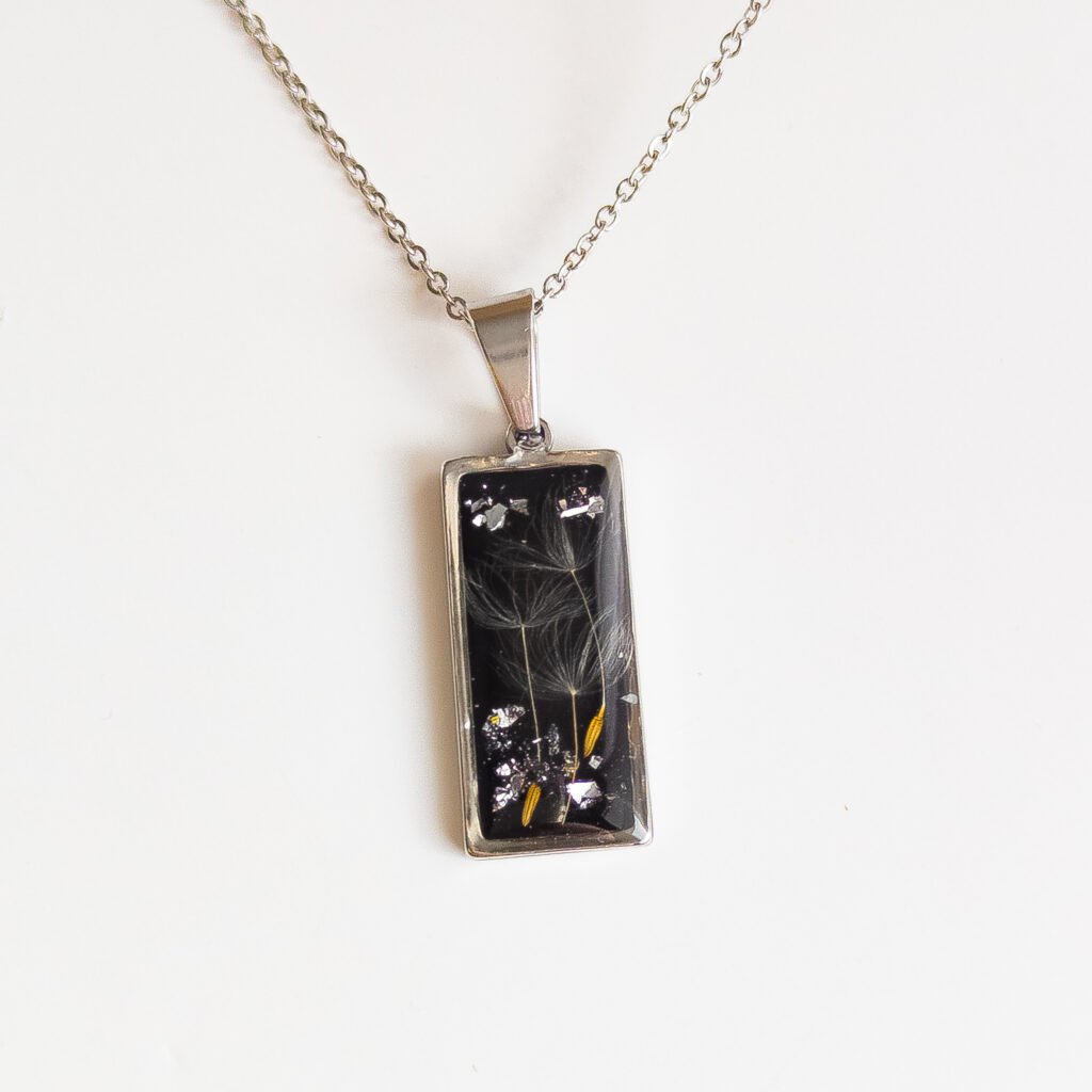 Black Dandelion Seed Pendant Necklace