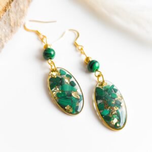 Gold Malachite Shards Dangle Earrings