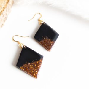 Black and Copper Glitter Diamond Earrings