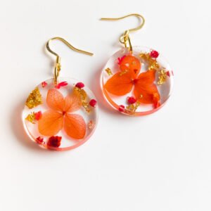 Red Floral Gold-Fleck Circle Earrings