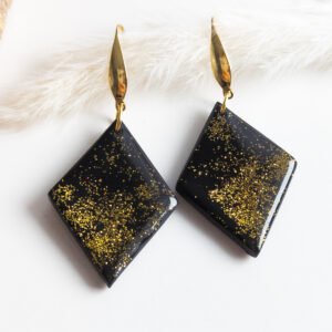 Black and Gold Glitter Diamond Earrings