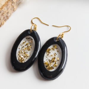 Black Oval Gold-Foil Earrings