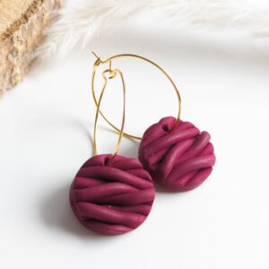 Burgundy Braided Hoop Earrings