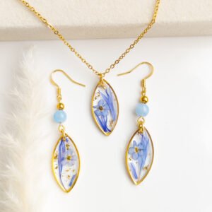 Forget-Me-Not & Cornflower Gold Leaf Aquamarine Set