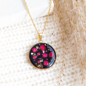 Wisior z Różową Gipsówką i Złotą Folią