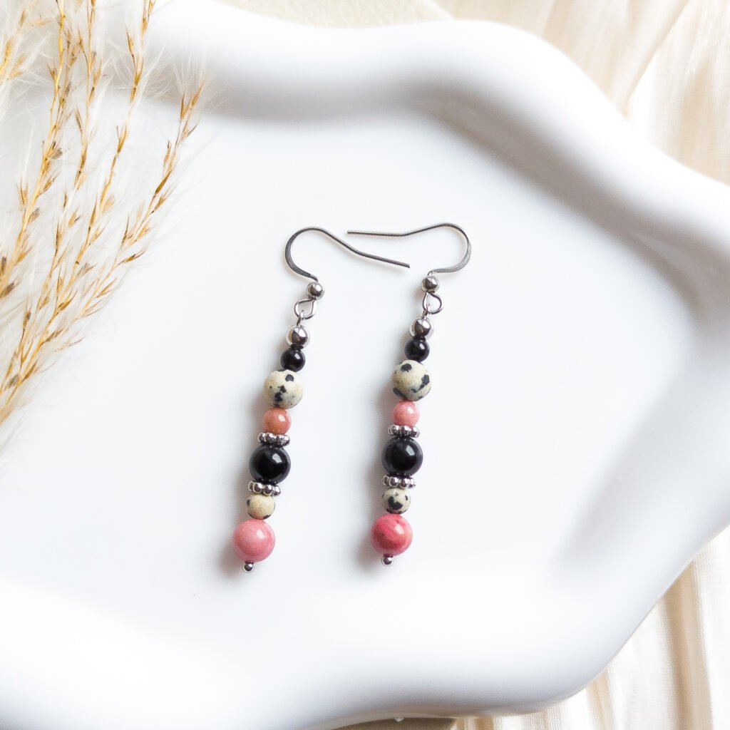 Emotional Balance Dalmatian Jasper & Rhodonite Earrings