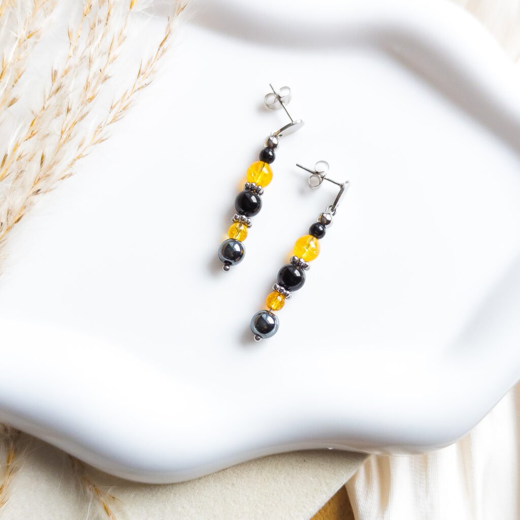 Vitality & Protection Hematite, Tourmaline and Citrine Earrings