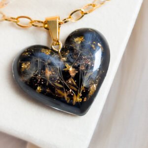 Dandelion Seed Gold Leaf Heart Necklace