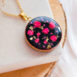 Pink Gypsophila & Gold Foil Pendant