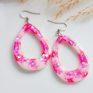 Pink Teardrop Holographic Glitter Earrings
