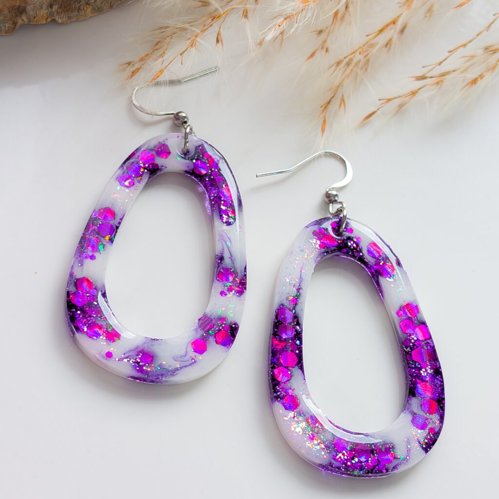 Purple & Pink Holographic Glitter Teardrop Earrings