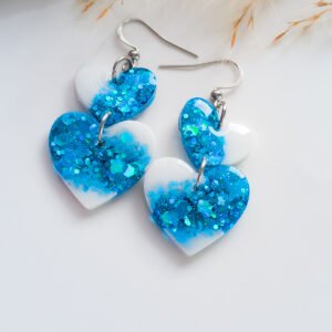 Blue Holographic Heart Dangle Earrings