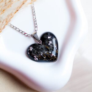 Dandelion Seed Heart Necklace with Silver Flakes