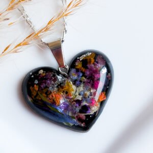 Multicolour Dried Flower Heart Necklace