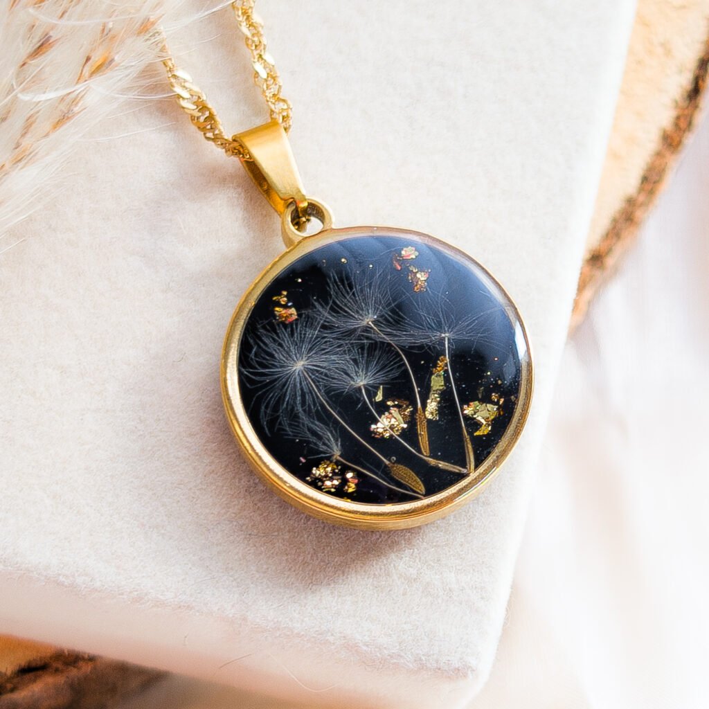 Gold Dandelion Seed Round Necklace