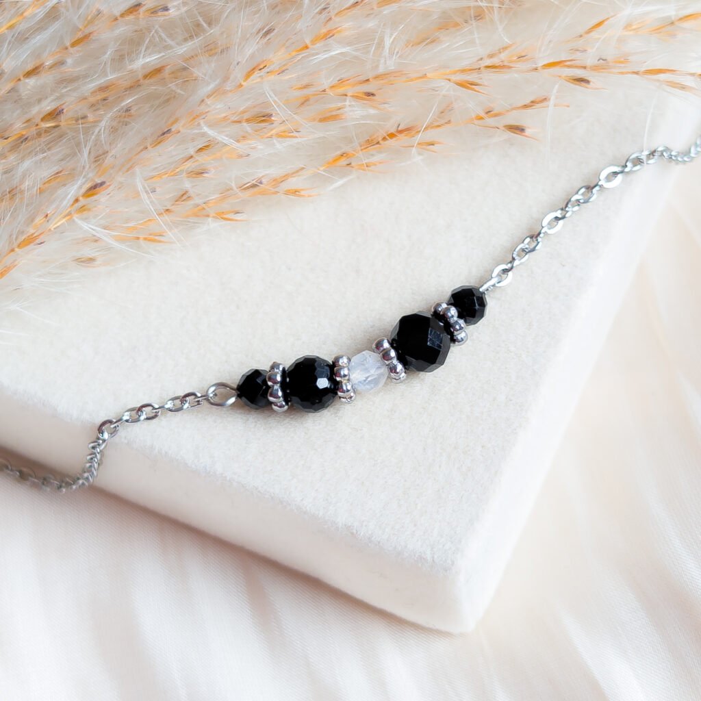 Black Tourmaline & Moonstone Delicate Bracelet