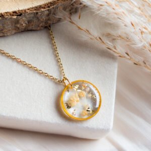 Dried Gypsophila Gold Flake Necklace
