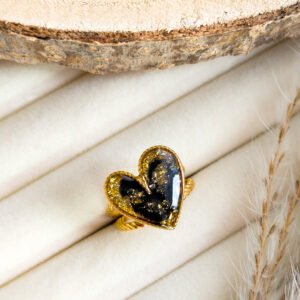 Gold Flake & Black Heart Adjustable Ring