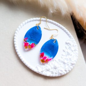 Blue Mica & Pink Gypsophila Dangle Earrings