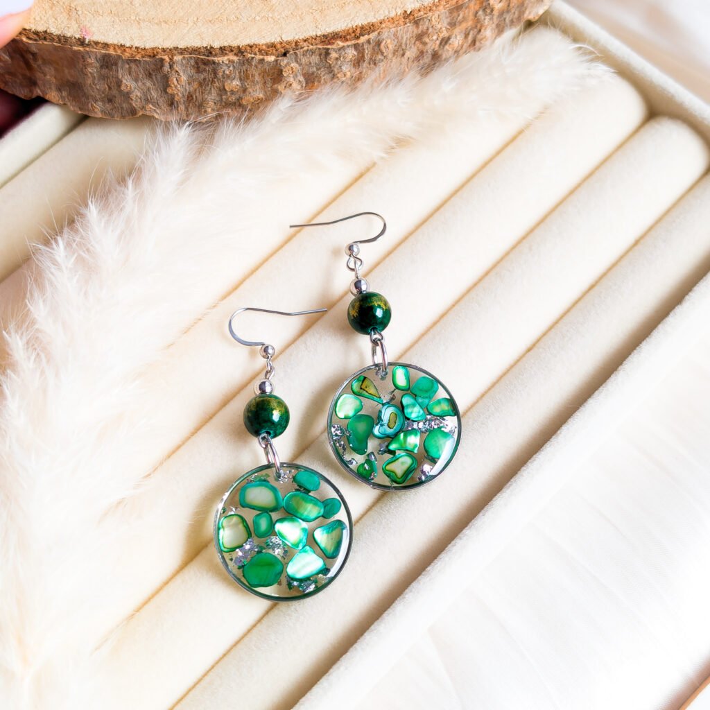 Green Sea Shell Shimmer Earrings