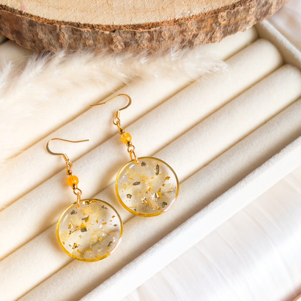 Natural Citrine Gold Flake Earrings