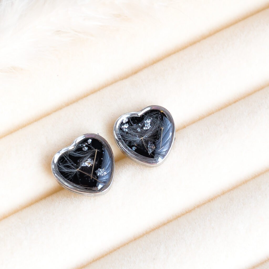 Dandelion Seed Resin Heart Earrings