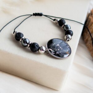 Dandelion Seed Lava Stone & Hematite Bracelet