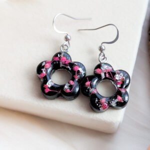 Black & Pink Floral Bloom Earrings