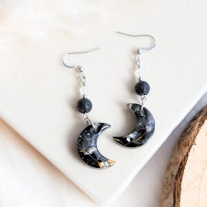 Celestial Moon Dandelion & Lava Stone Earrings