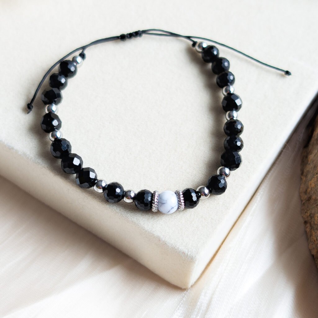 Calm & Protection: Howlite & Tourmaline Cord Bracelet