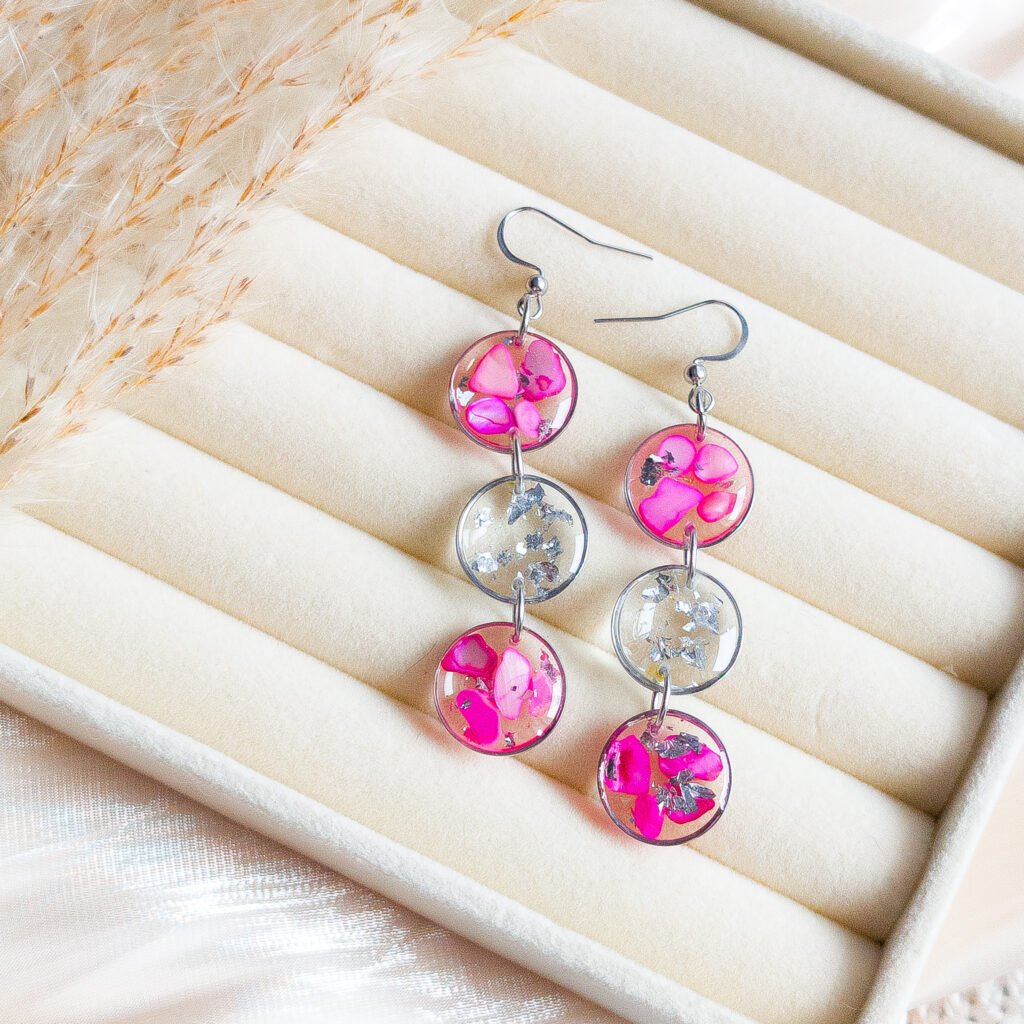 Vibrant Pink Shell Triple Drop Earrings