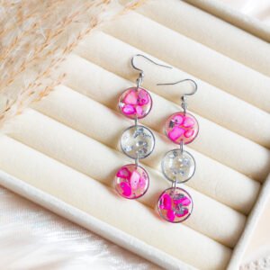 Vibrant Pink Shell Triple Drop Earrings