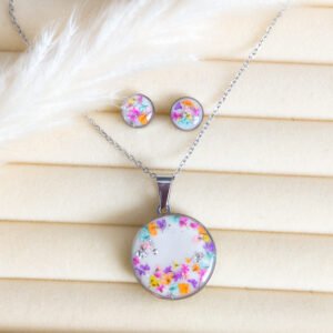 Floral Pendant Necklace and Earrings Set