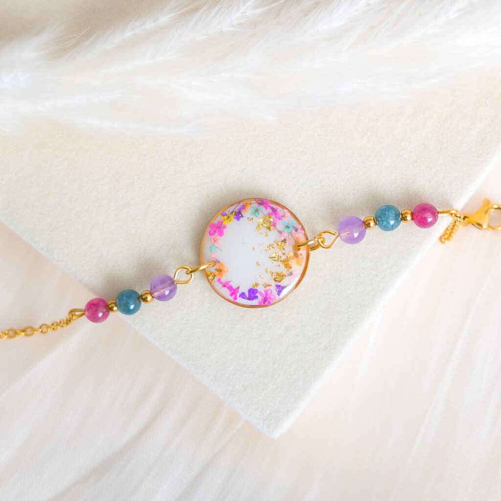 Floral Pendant Bracelet with Amethyst and Tourmaline