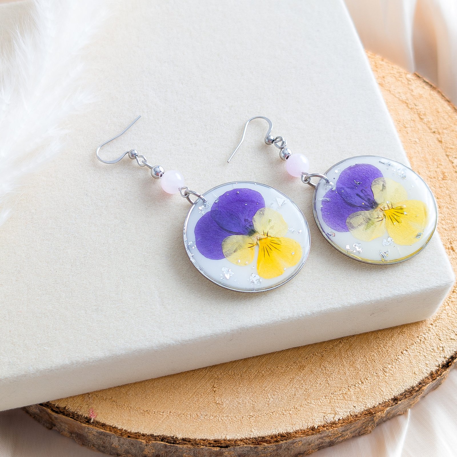 Violet Sunshine Pansy Dangle Earrings - Image 2