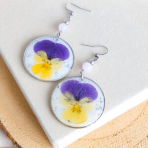 Violet Sunshine Pansy Dangle Earrings