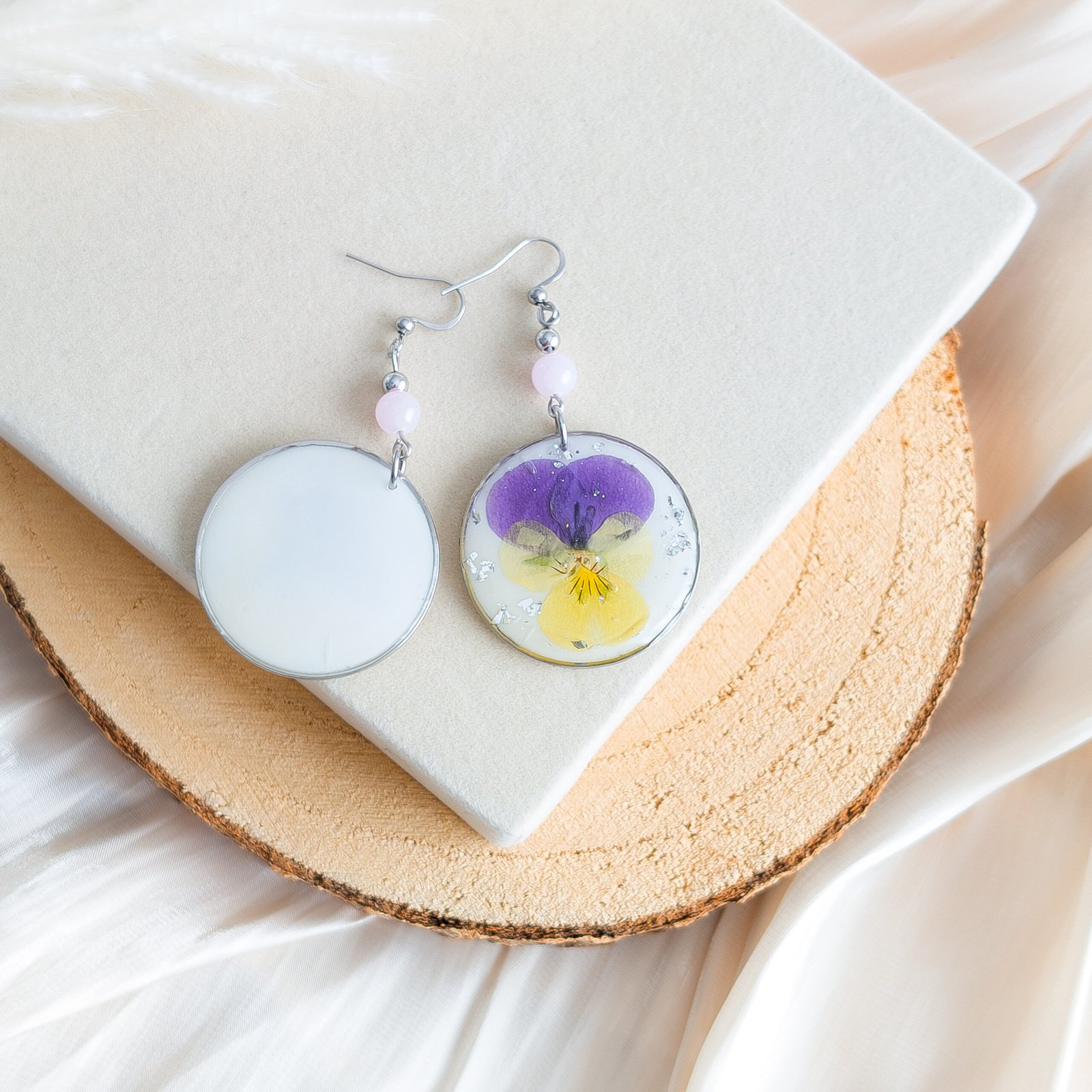 Violet Sunshine Pansy Dangle Earrings - Image 3