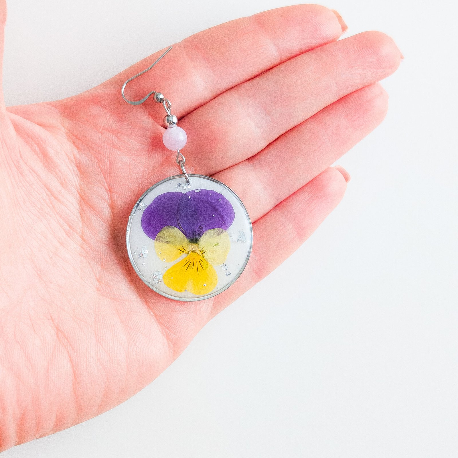 Violet Sunshine Pansy Dangle Earrings - Image 4