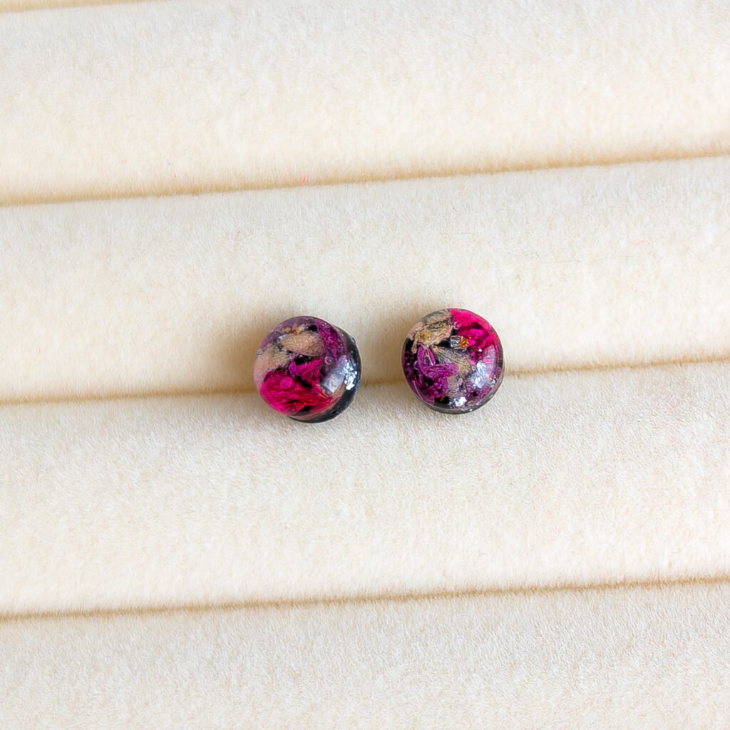 Dark Fuchsia Shimmer Stud Earrings