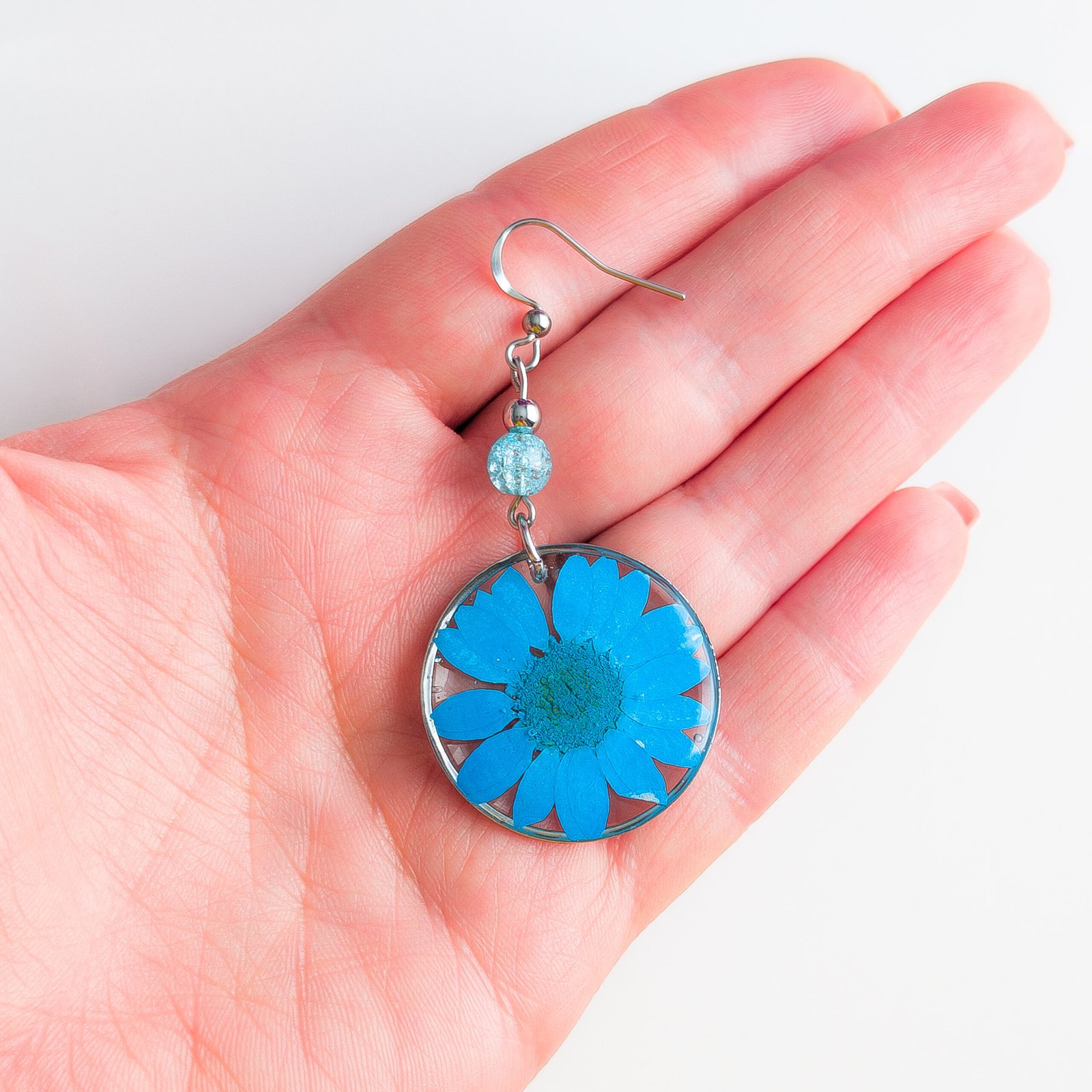 Blue Daisy Dangle Earrings - Image 2