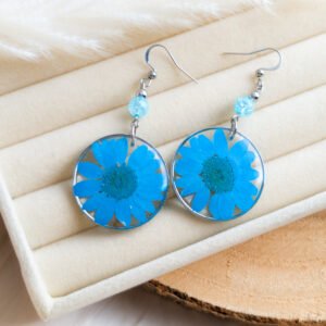 Blue Daisy Dangle Earrings
