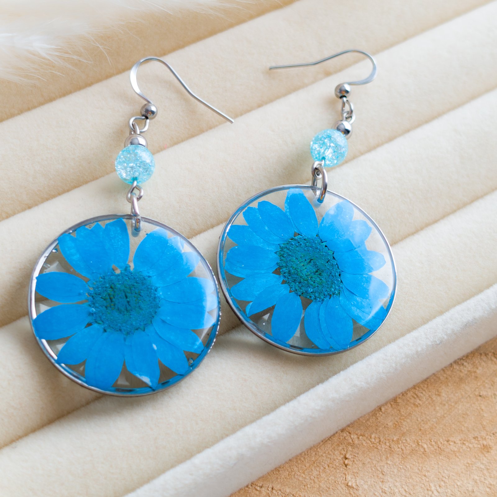 Blue Daisy Dangle Earrings - Image 3