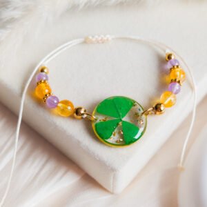 Four-Leaf Clover Citrine Amethyst Bracelet