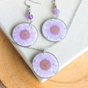 Purple Daisy & Amethyst Jewellery Set