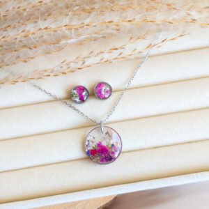 Dried Flower Studs and Necklace Set