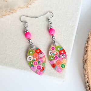 Fruit Resin Earrings with Neon Pink Lava Bead