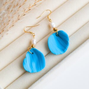 Turquoise Clay Earrings with Freshwater Pearl